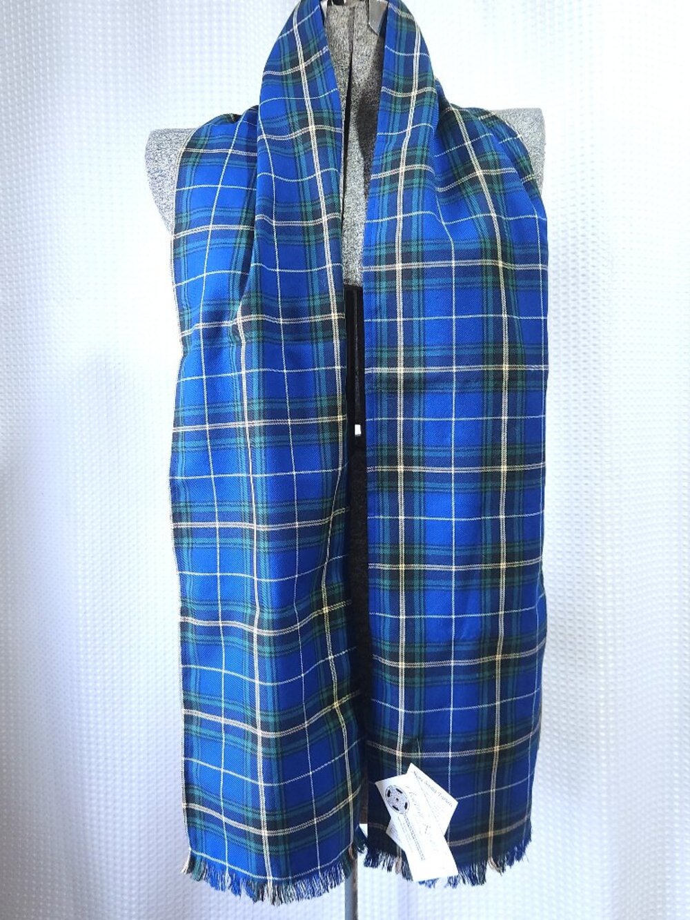 Blue Tartan Plaid Scarf Fringed Soft Knit Wrap Unisex Nova Scotia Style